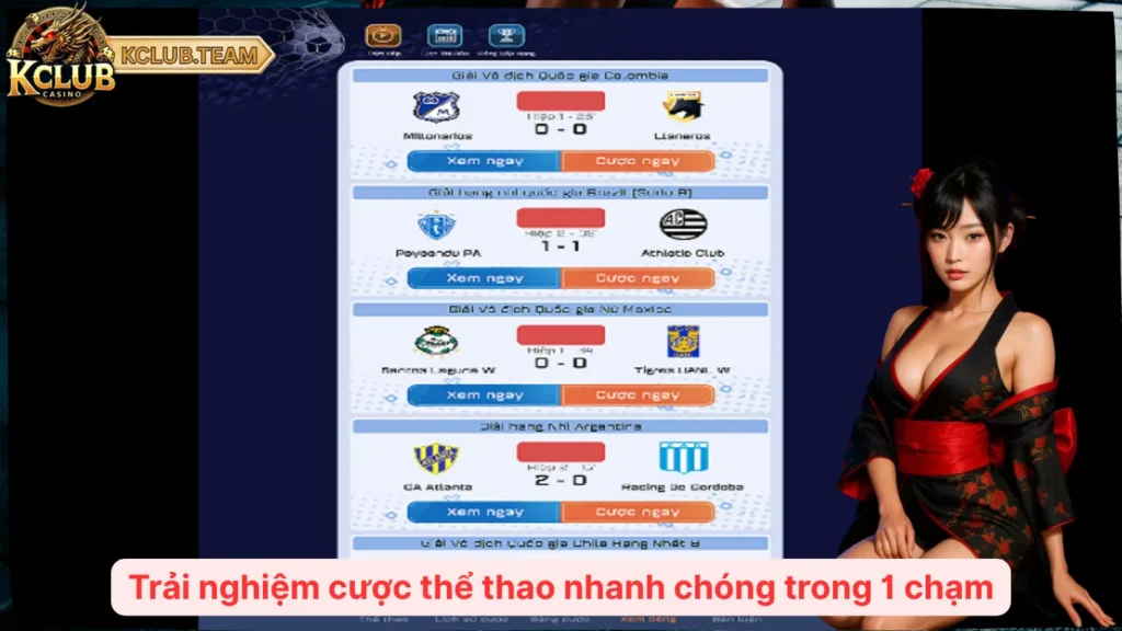 Thể Thao KClub – Cược Mọi Trận Cầu, Sống Trọn Cảm Xúc 3 Trải nghiệm cược thể thao nhanh chóng trong 1 chạm